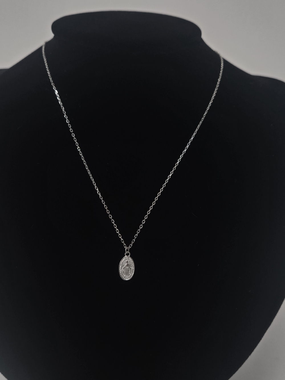 Sterling Silver Oval Miraculous Medal Pendant Necklace